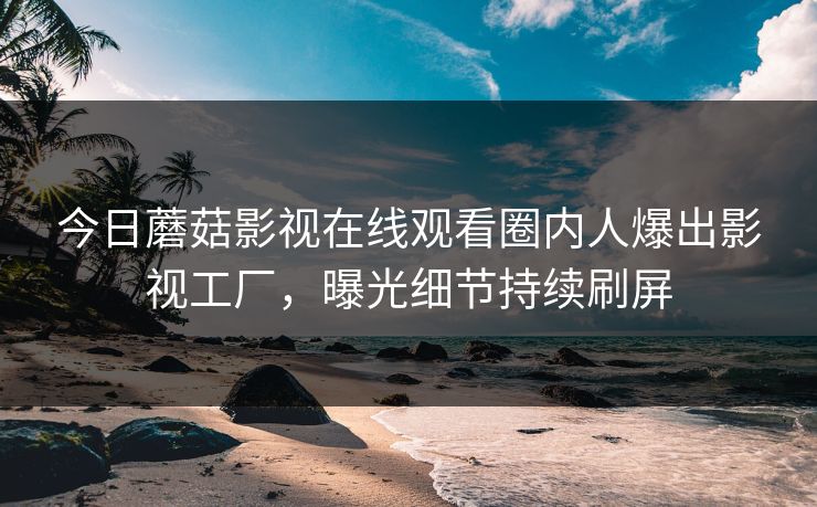 今日蘑菇影视在线观看圈内人爆出影视工厂，曝光细节持续刷屏